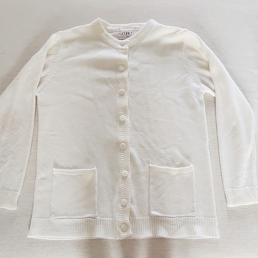 Jenny Vintage 90s Cream Button Front Long Sleeve Cardigan Size Small